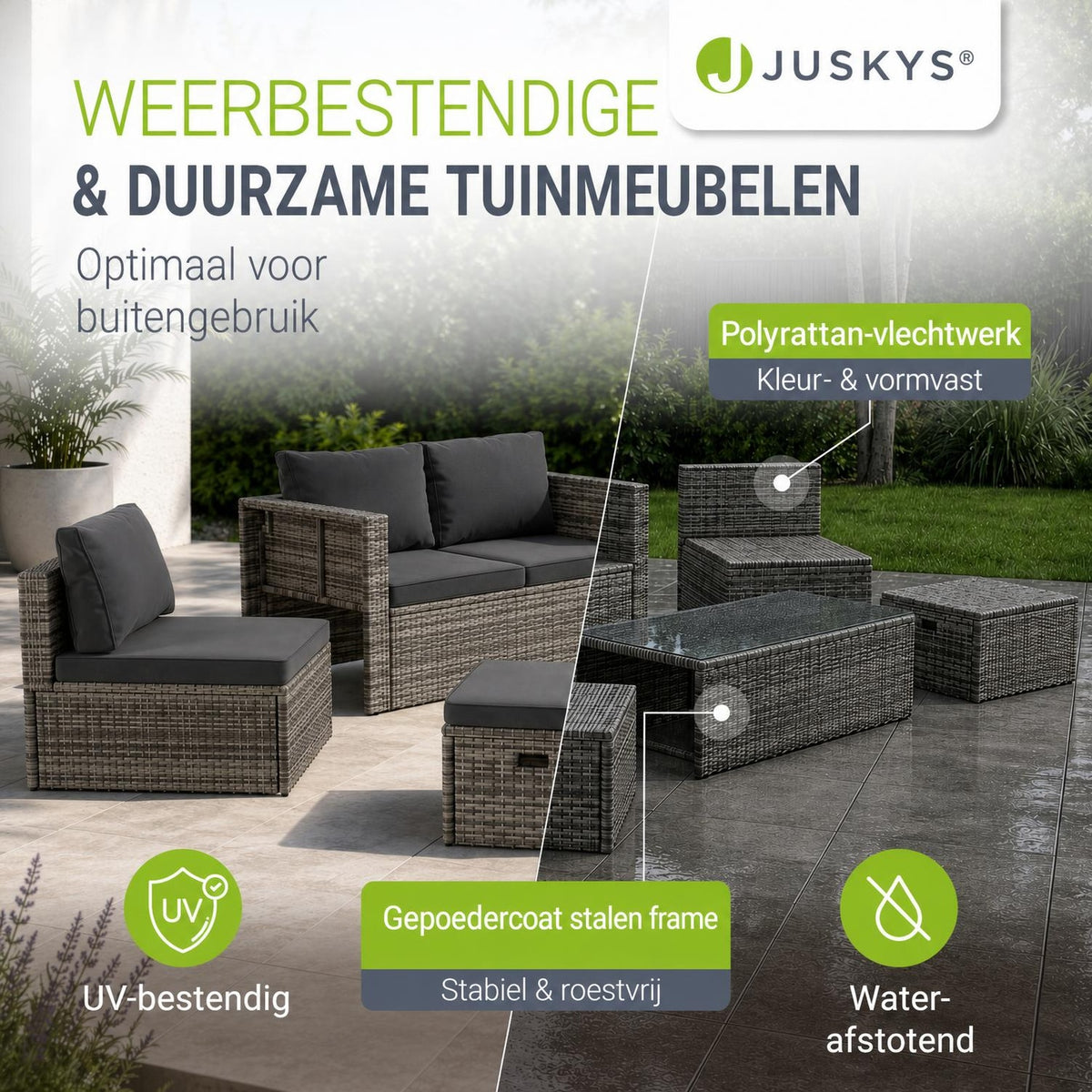 Wicker loungeset Salou – 6 personen, incl. kussens en tafel