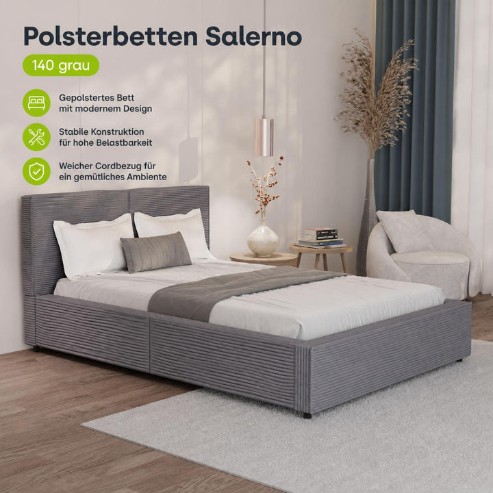 Gestoffeerd bed Salerno 180x200 cm – ribstof, beige