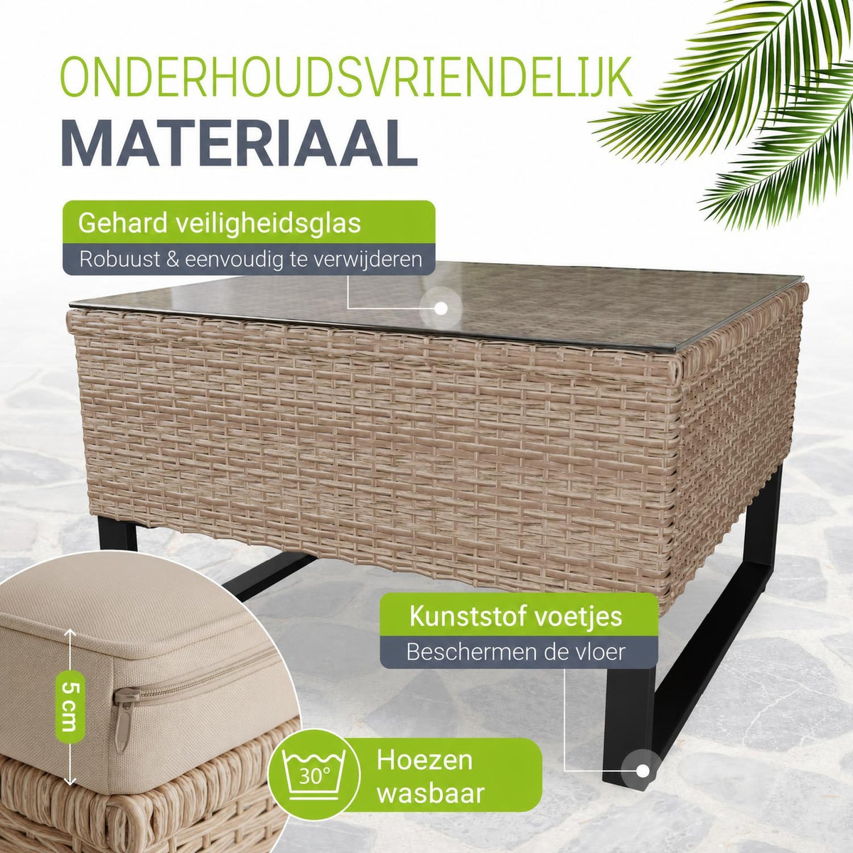 Wicker loungeset Santorini – 4 personen, modulair, kussenbox