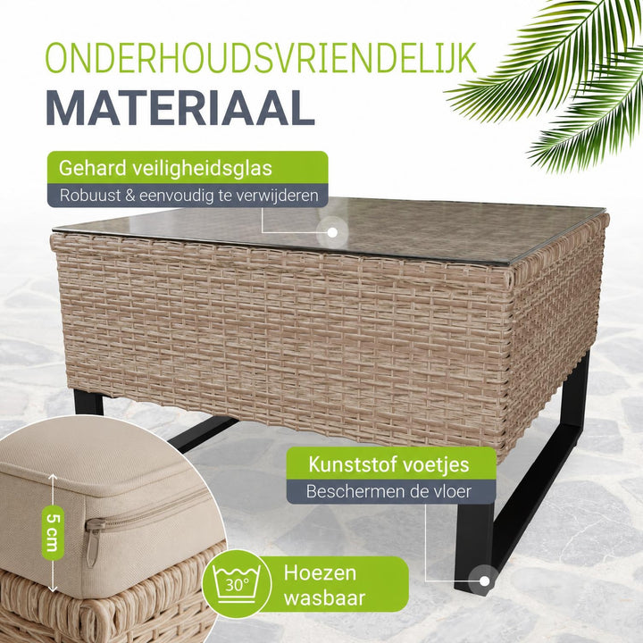 Wicker loungeset Santorini – 4 personen, modulair, kussenbox