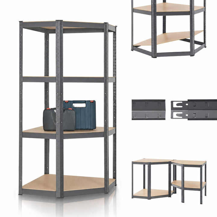 Metalen hoekstelling Corner Easy – 160x75x40-75 cm, MDF-planken