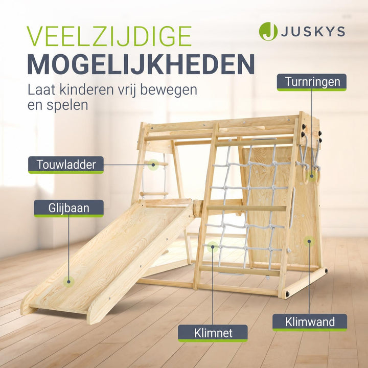Indoor klimrek voor kinderen – met glijbaan, klimwand en ringen