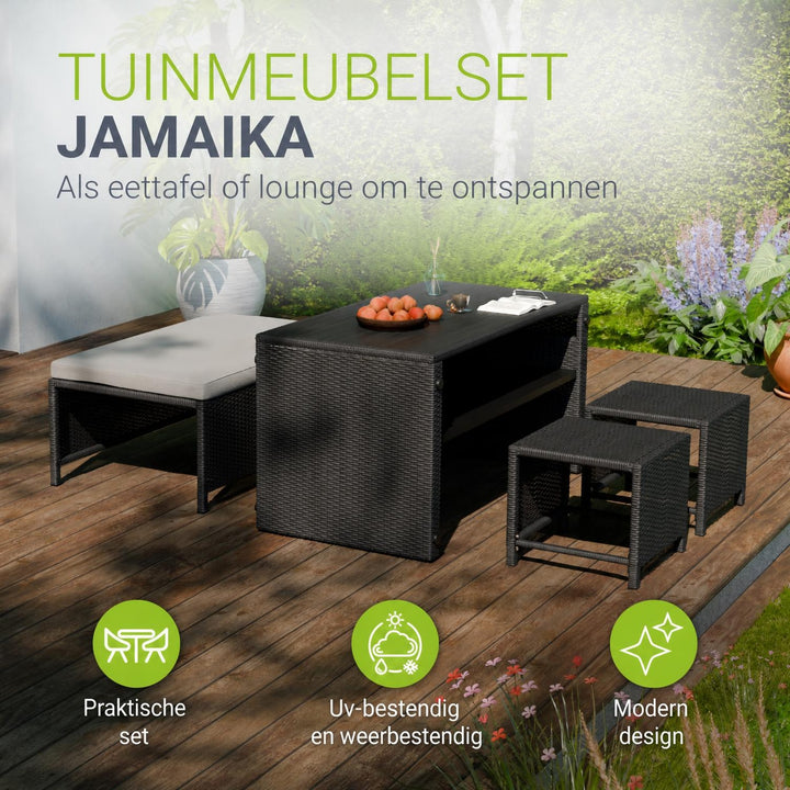 Wicker tuinset Jamaika 2-in-1 – voor 2 tot 4 personen, grijs