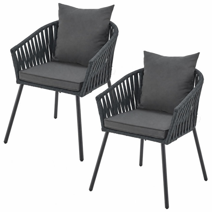 Rope tuinstoelen – set van 2, gevlochten touw met dikke kussens