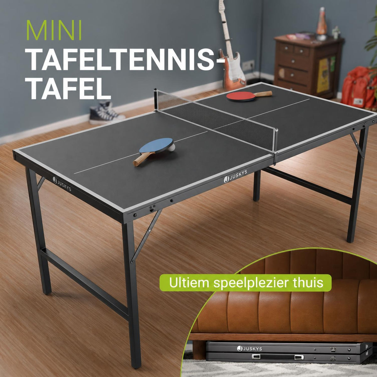 Mini tafeltennistafel Flexi – 152x71 cm, inklapbaar, met net