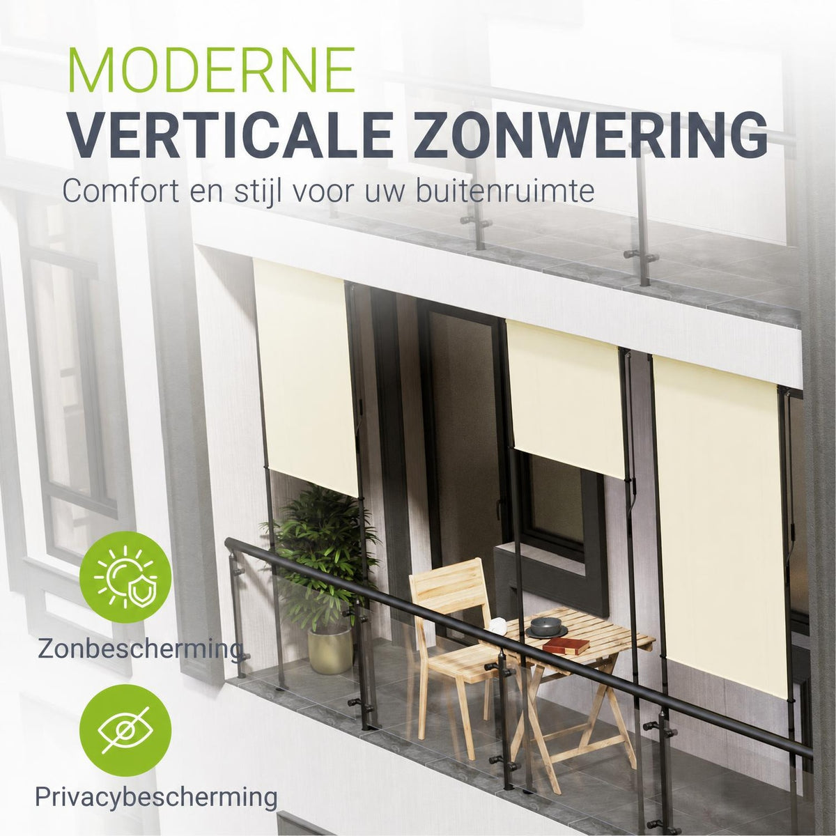 Verticaal zonnescherm Barbados – 1 tot 2 m breed, zonder boren