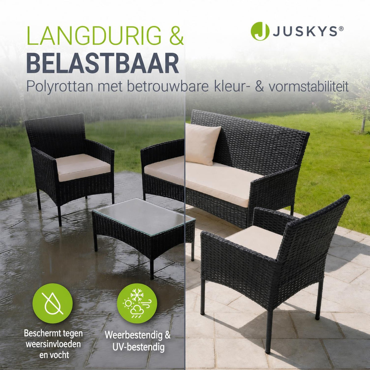 Wicker tuinset Fort Myers – 4 personen, 4-delig met tafel