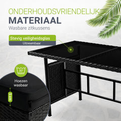 Wicker loungeset Manacor – 8 personen, hoekbank met 2 krukken
