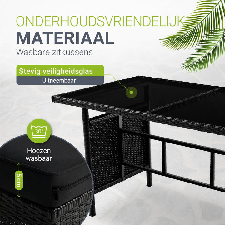 Wicker loungeset Manacor – 8 personen, hoekbank met 2 krukken