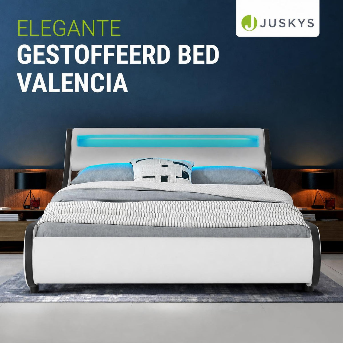 Gestoffeerd bed Valencia 140x200 cm – kunstleer met LED