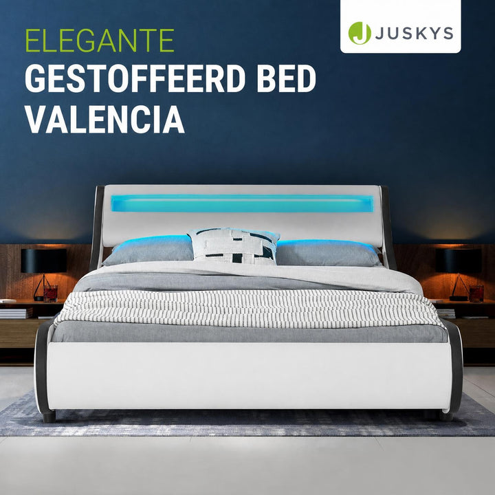 Gestoffeerd bed Valencia 140x200 cm – kunstleer met LED