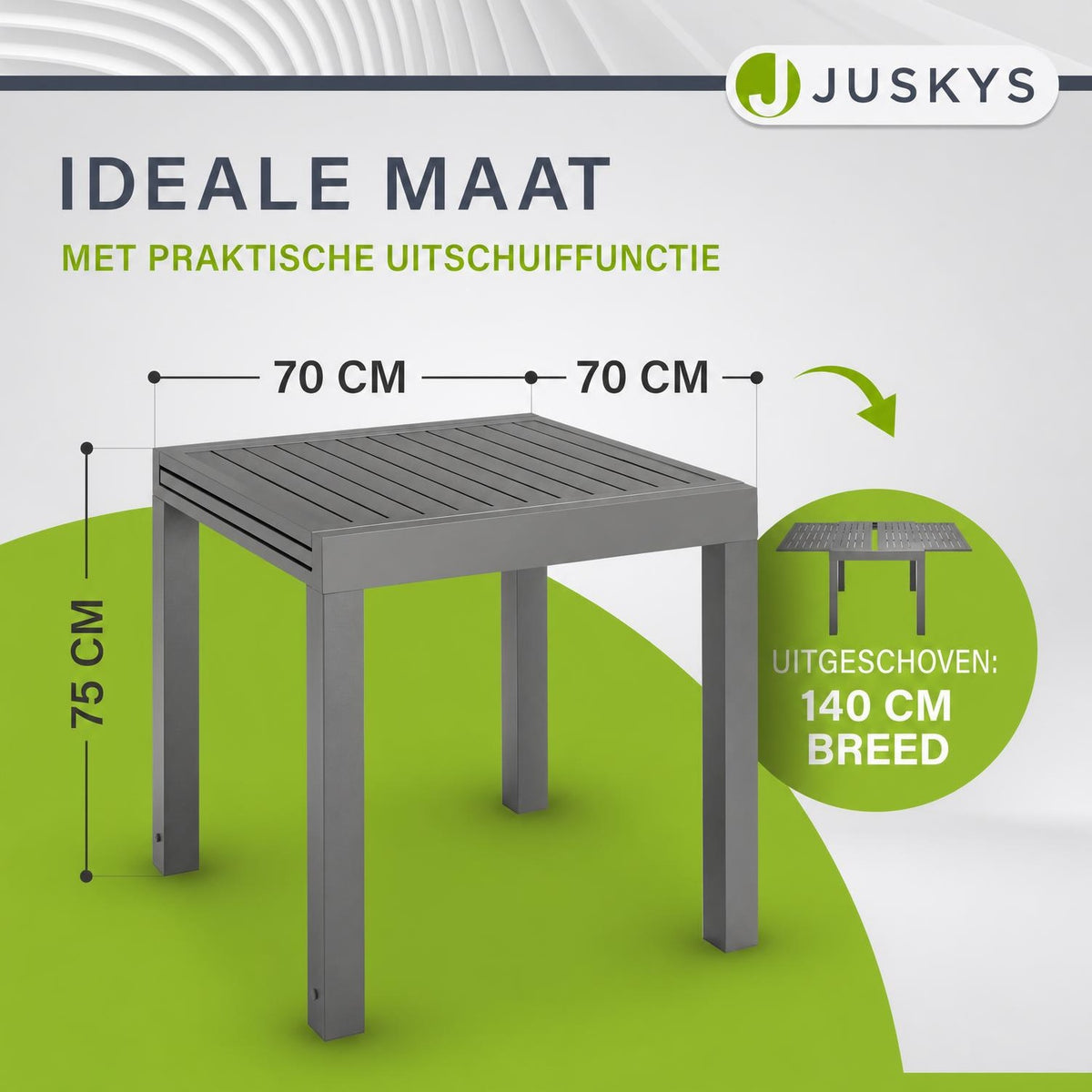 Tuintafel Laki – uitschuifbaar, aluminium, 70x70 cm