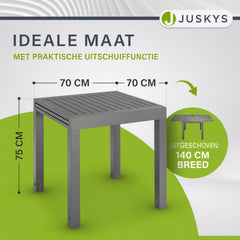 Tuintafel Laki – uitschuifbaar, aluminium, 70x70 cm