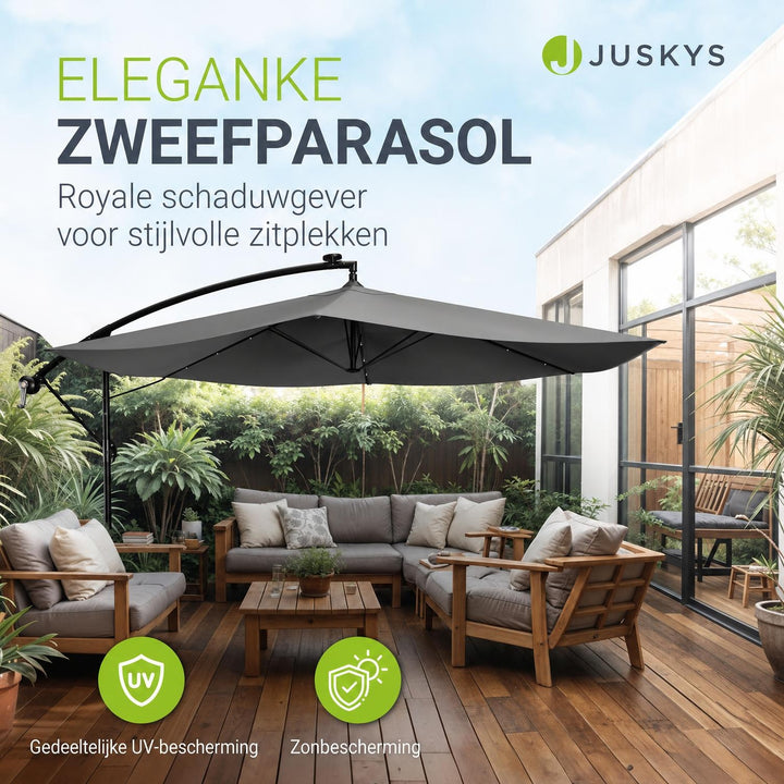 Zweefparasol Brazil 350 cm – met ledverlichting en voet