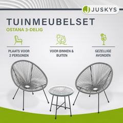 Balkonset Ostana – 3-delig, tafel en 2 loungestoelen