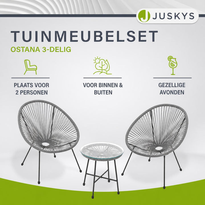Balkonset Ostana – 3-delig, tafel en 2 loungestoelen