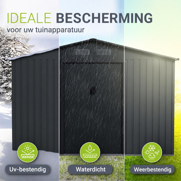 Metalen tuinhuis – verzinkt staal, lessenaarsdak, afsluitbaar