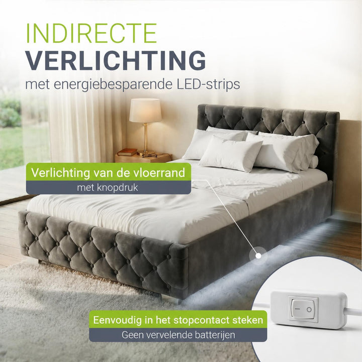 Gestoffeerd bed Nizza 120x200 cm – fluweel met LED en bedlade