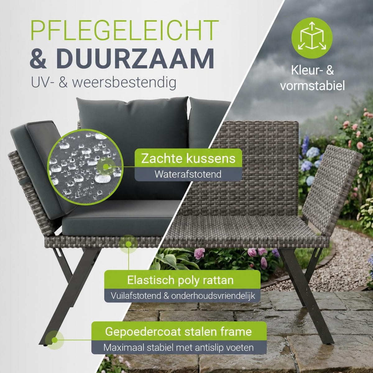Wicker tuinbank Calvia – 2-in-1 bank en ligbed, 2-3 personen