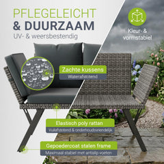Wicker tuinbank Calvia – 2-in-1 bank en ligbed, 2-3 personen