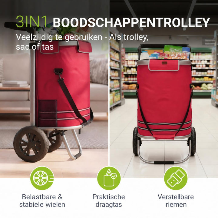 Boodschappentrolley 3-in-1 – 56 liter, draagvermogen 30 kg
