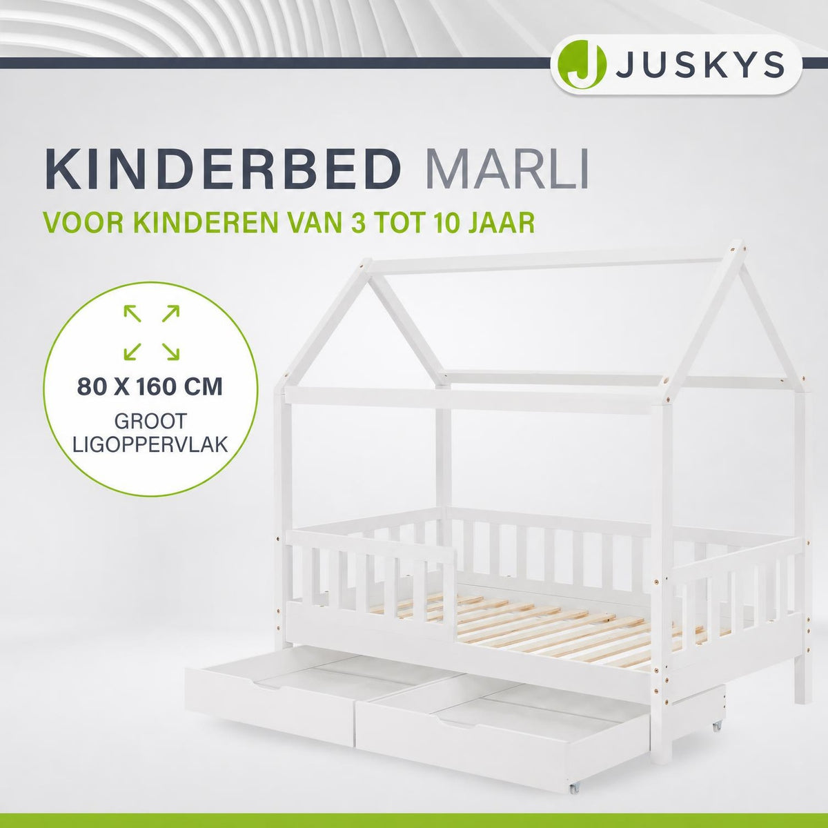 Kinderbed Marli 80x160 cm met bedlade – huisbed, wit