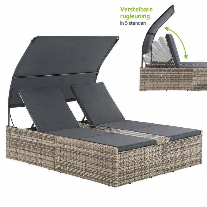 Dubbel ligbed Syros van wicker – 2 personen, met zonnedak