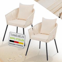 Rope tuinstoelen – set van 2, gevlochten touw met dikke kussens