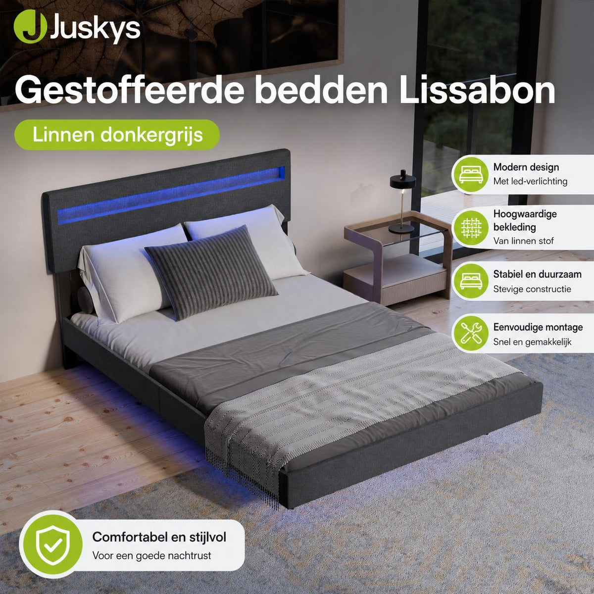 Zwevend bed Lissabon 140x200 cm – kunstleerlook met LED