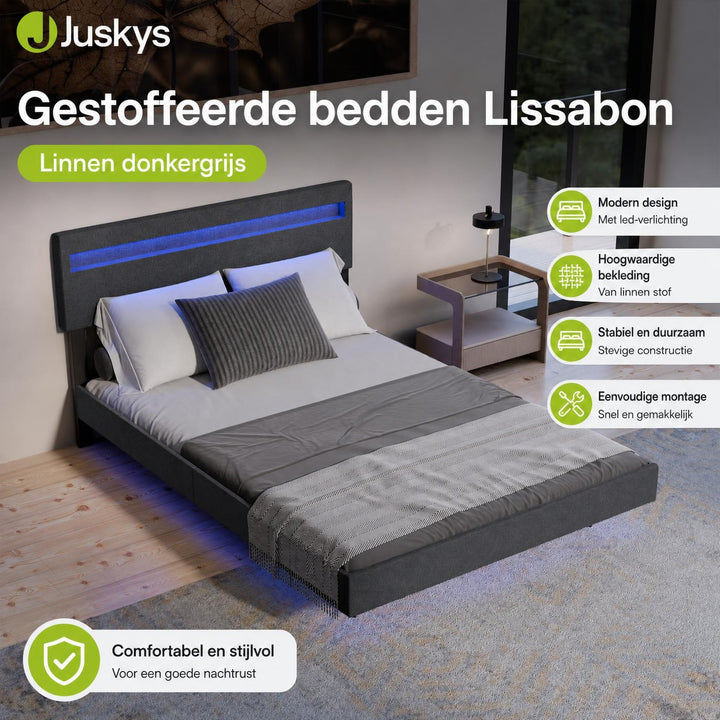 Zwevend bed Lissabon 140x200 cm – kunstleerlook met LED