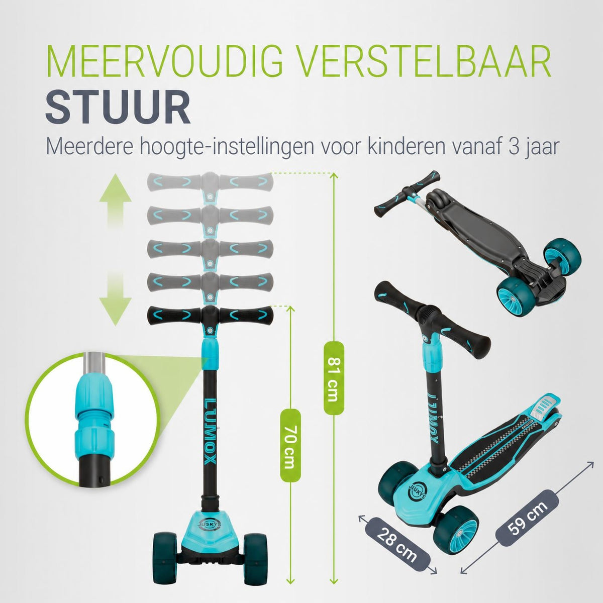Kinderstep Lumox – LED-wielen, verstelbaar stuur, inklapbaar
