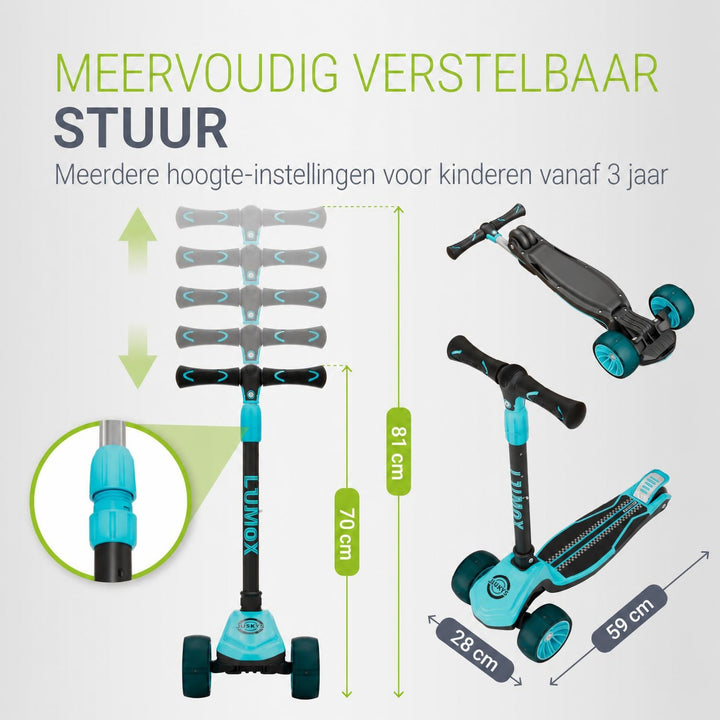 Kinderstep Lumox – LED-wielen, verstelbaar stuur, inklapbaar