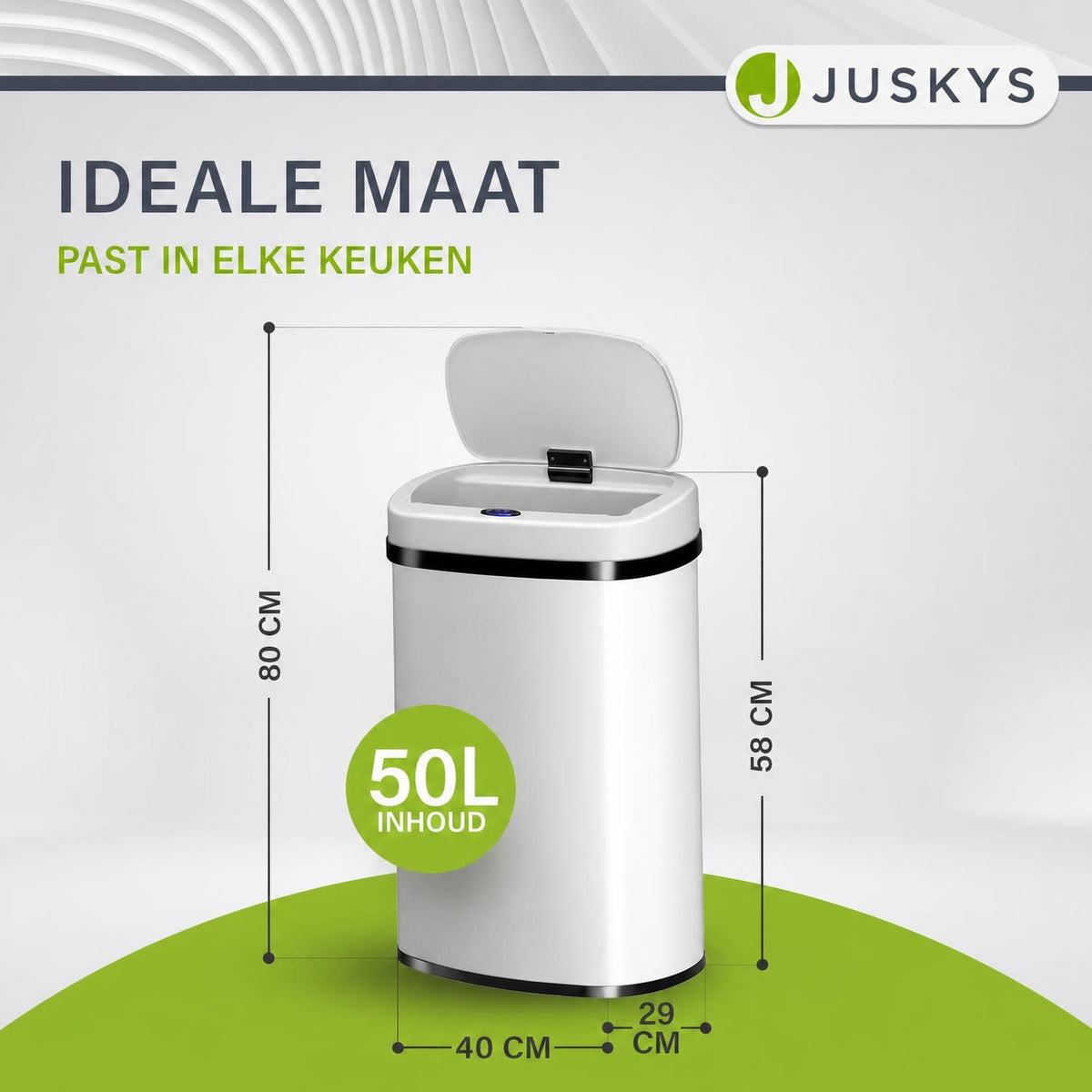 Sensor prullenbak 50 liter – rechthoekig, automatisch deksel
