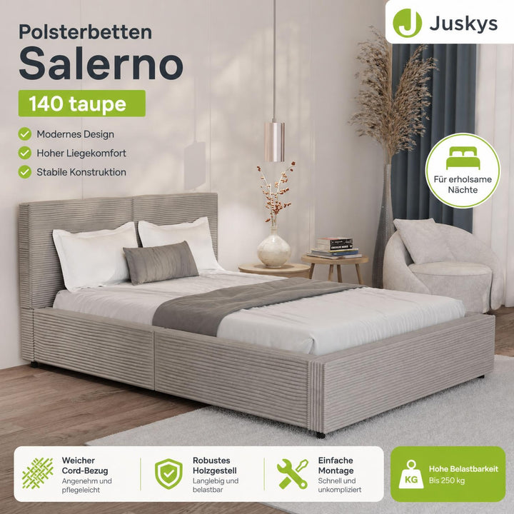 Gestoffeerd bed Salerno 180x200 cm – ribstof, beige