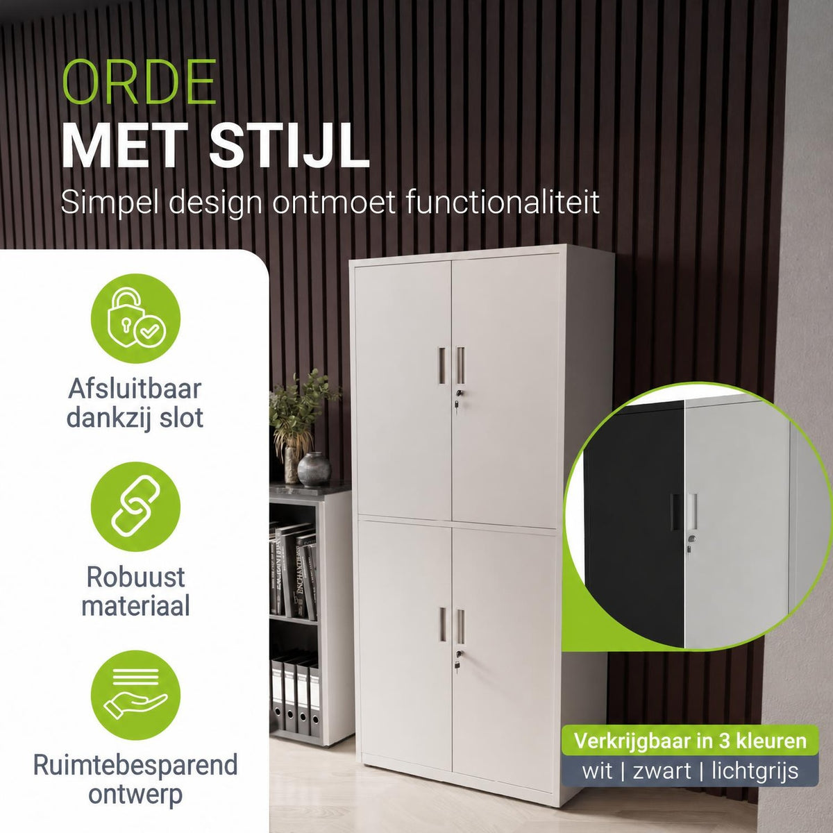 Metalen archiefkast – afsluitbaar, 3 verstelbare legplanken