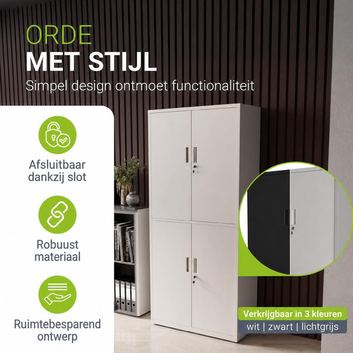 Metalen archiefkast – afsluitbaar, 3 verstelbare legplanken