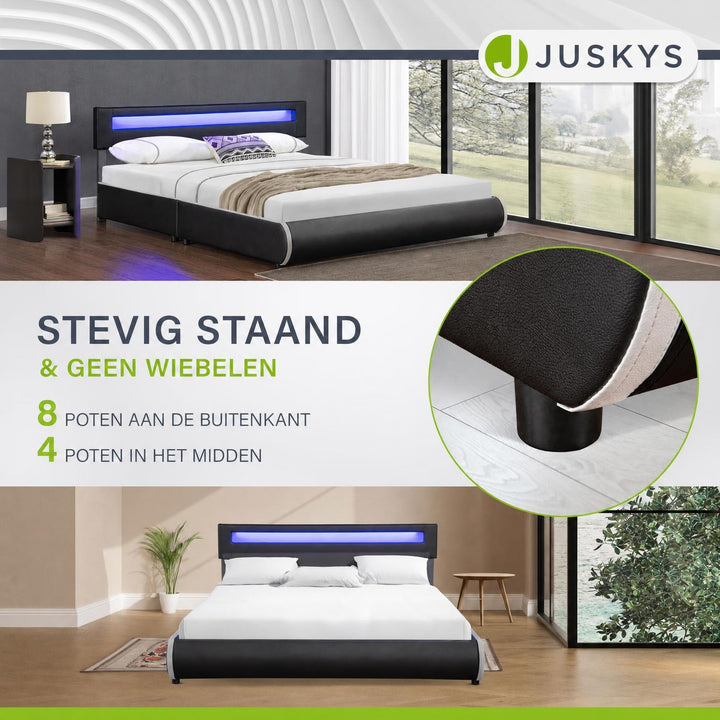 Gestoffeerd bed Sevilla 140x200 cm – wit, met LED-verlichting