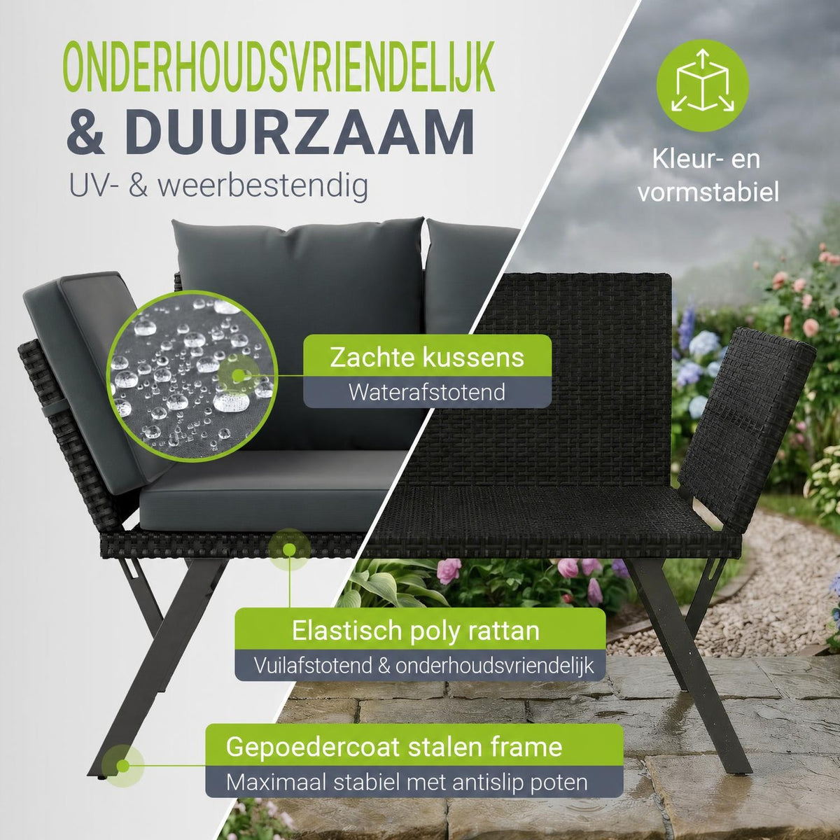 Wicker tuinbank Calvia – 2-in-1 bank en ligbed, 2-3 personen