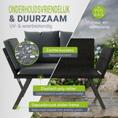 Wicker tuinbank Calvia – 2-in-1 bank en ligbed, 2-3 personen