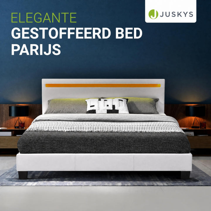 Gestoffeerd bed Paris 140x200 cm – wit, met LED en lattenbodem