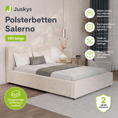 Gestoffeerd bed Salerno 180x200 cm – ribstof, beige