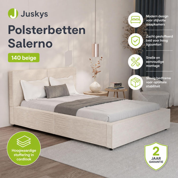Gestoffeerd bed Salerno 180x200 cm – ribstof, beige