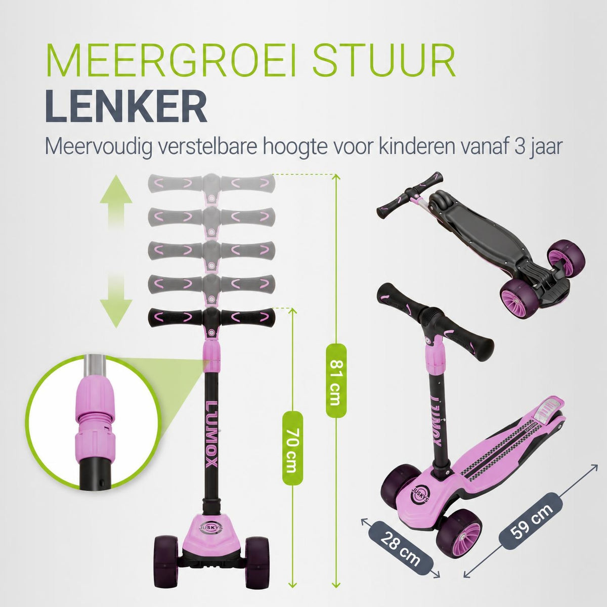 Kinderstep Lumox – LED-wielen, verstelbaar stuur, inklapbaar