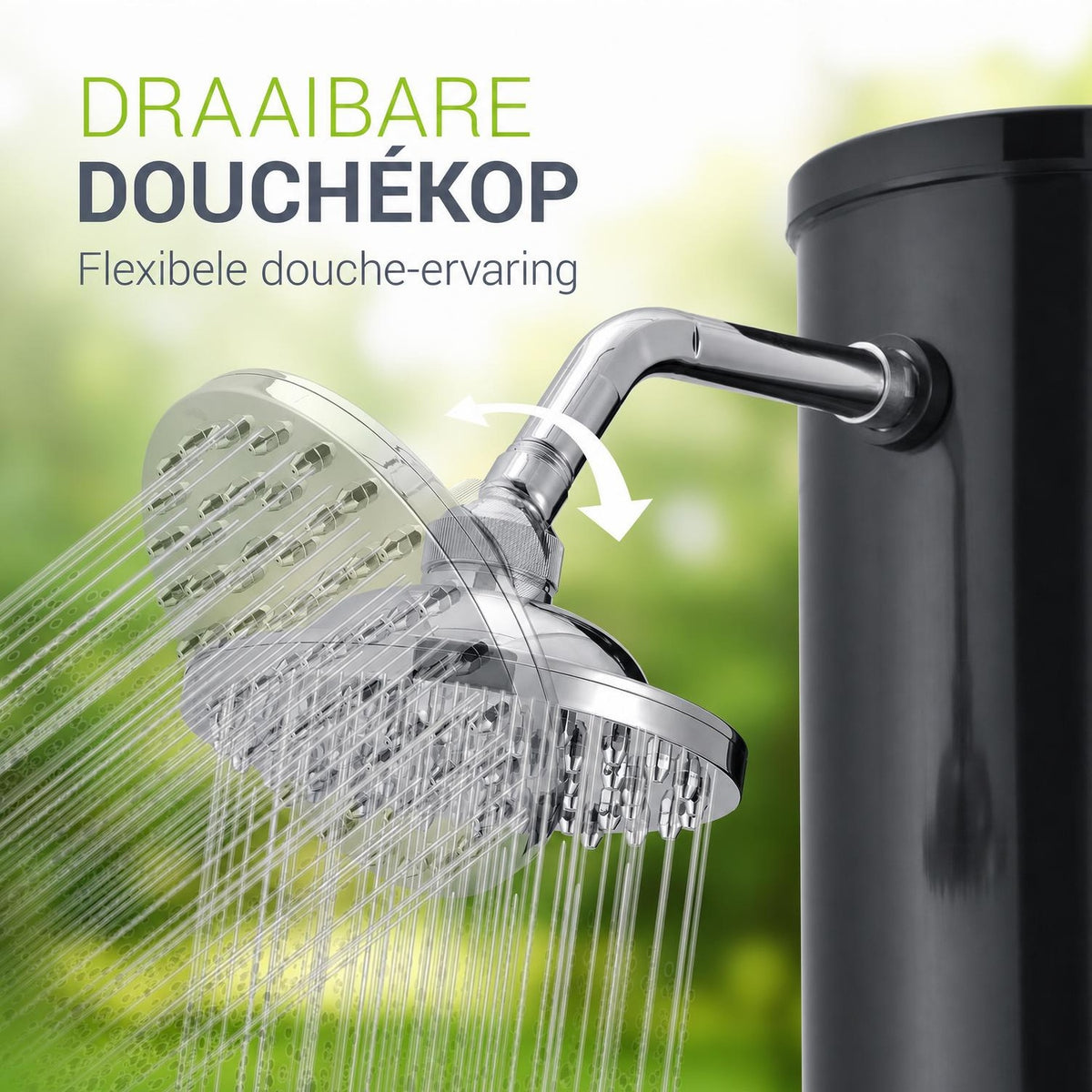 Zonnedouche Victoria 20 liter – zwenkbare regendouchekop, zwart