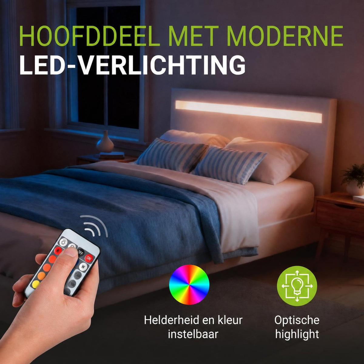 Gestoffeerd bed Paris 140x200 cm – wit, met LED en lattenbodem