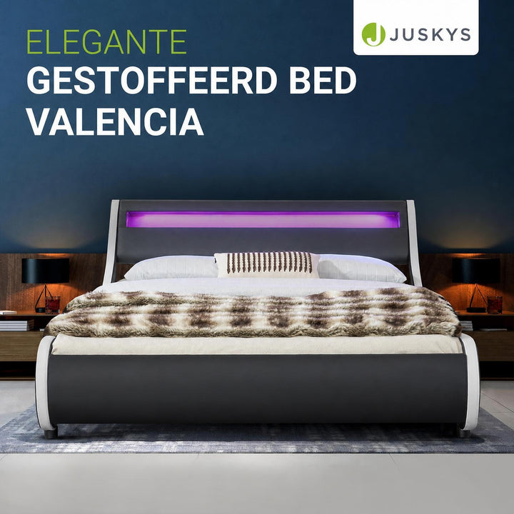 Gestoffeerd bed Valencia 140x200 cm – kunstleer met LED