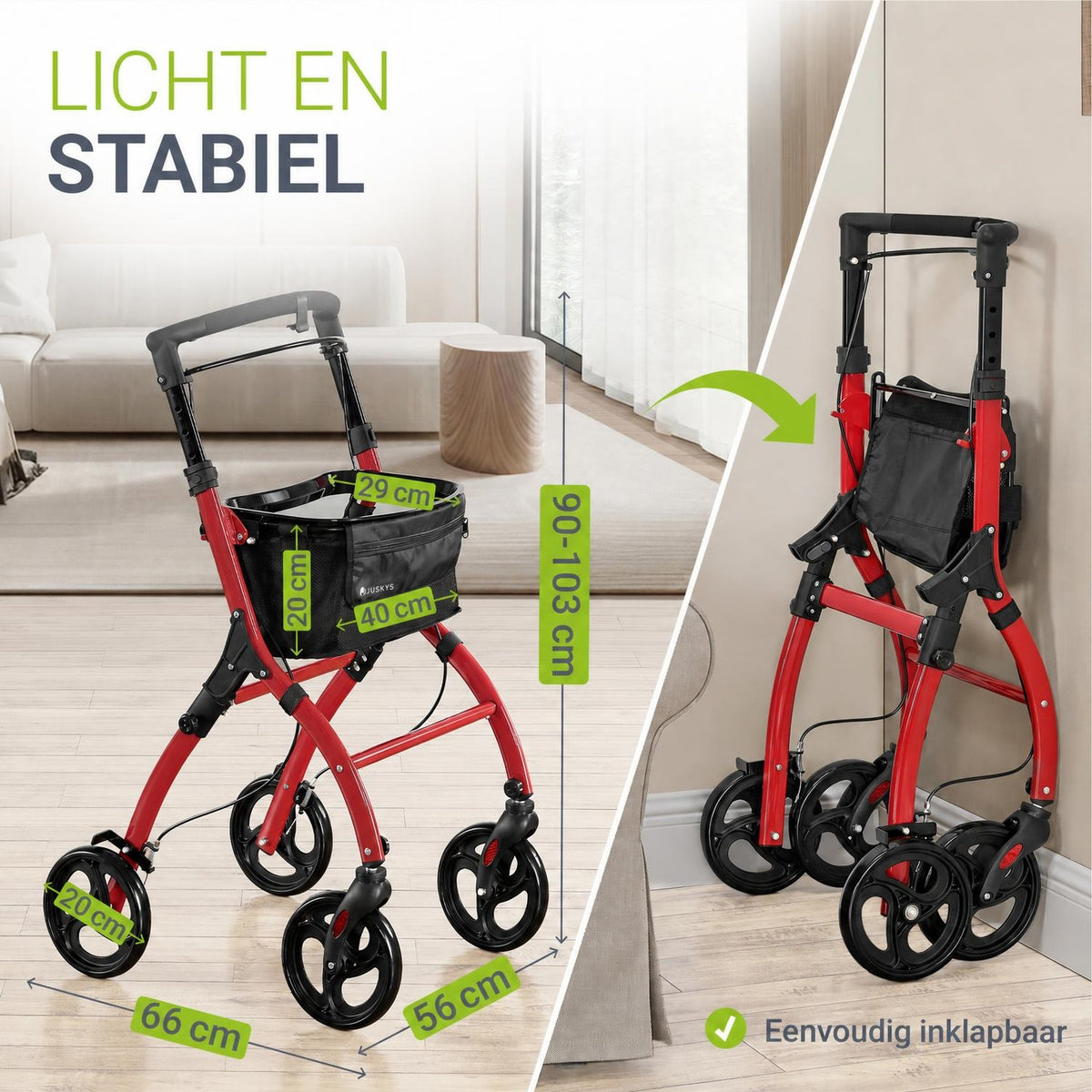 Binnenrollator Aktiv – aluminium, in hoogte verstelbaar, met dienblad