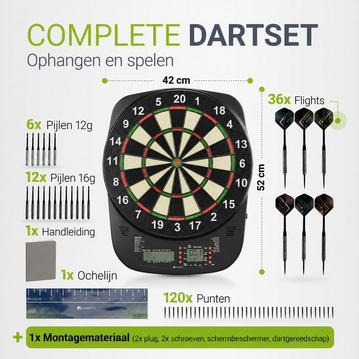 Elektronisch dartbord – 32 spellen, tot 8 spelers, 18 pijlen