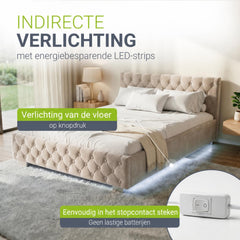 Gestoffeerd bed Nizza 120x200 cm – fluweel met LED en bedlade