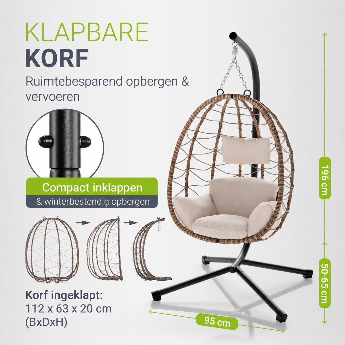 Hangstoel Aria met standaard – inclusief kussen, tot 130 kg